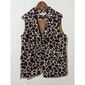 Calvin Klein Brown Animal Print Giraffe Linen Blend Vest Size 16